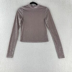 & Other Stories‎ Pink Crushed Velvet Mock Neck Shirt Womens Long Sleeve Size 6